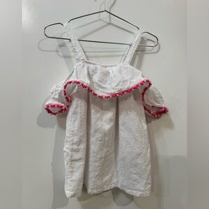 Kate Spade White Tank Off the Shoulder Pom Pom Girl 6X Luxury 100% Cotton